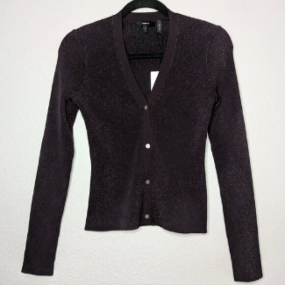 Theory Womens Purple Merlot Shimmer Compact Crepe Plaited Cardigan P 0 NWT - Picture 9 of 9
